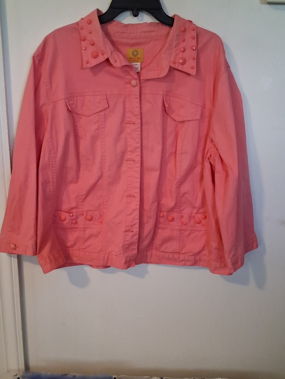 Ruby Rd. Coral Pink Stud-Trim Jean Jacket